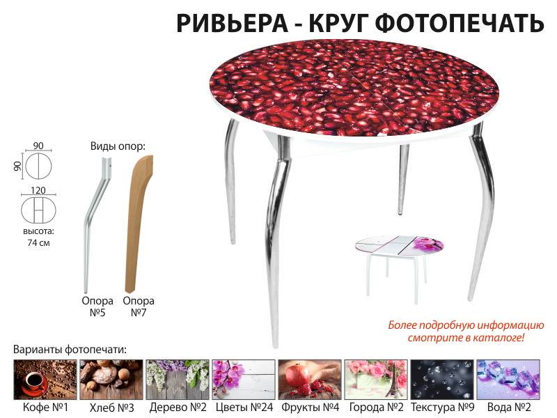 стол обеденный ривьера круг фотопечать в Новороссийске