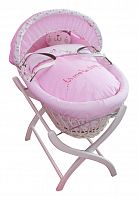 колыбель-переноска gift wicker moses basket белая, розовое белье в Новороссийске
